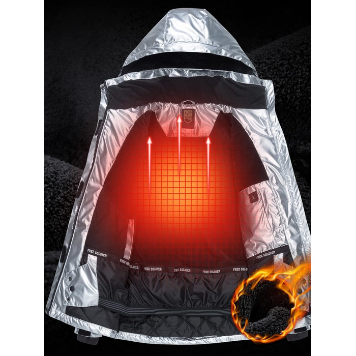 Жіноча водонепроникна куртка для сноубордингу та лижного спорту FREE SOLDIER з флісовою підкладкою та капюшоном. Тепла зимова куртка-дощовик з повністю проклеєними швами (L, срібляста)