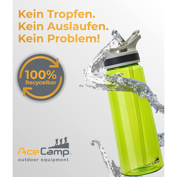 Пляшка для води AceCamp TRITAN 750 мл, спортивна, BPA-free, подвійний комплект, пружинна кришка, зелена