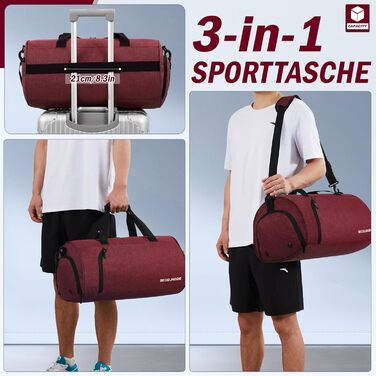 Спортивна сумка 35л для жінок і чоловіків, дорожня duffel-сумка з відділенням для взуття та вологих речей, водонепроникна ручна поклажа для спорту, фітнесу, басейну, колір бордовий