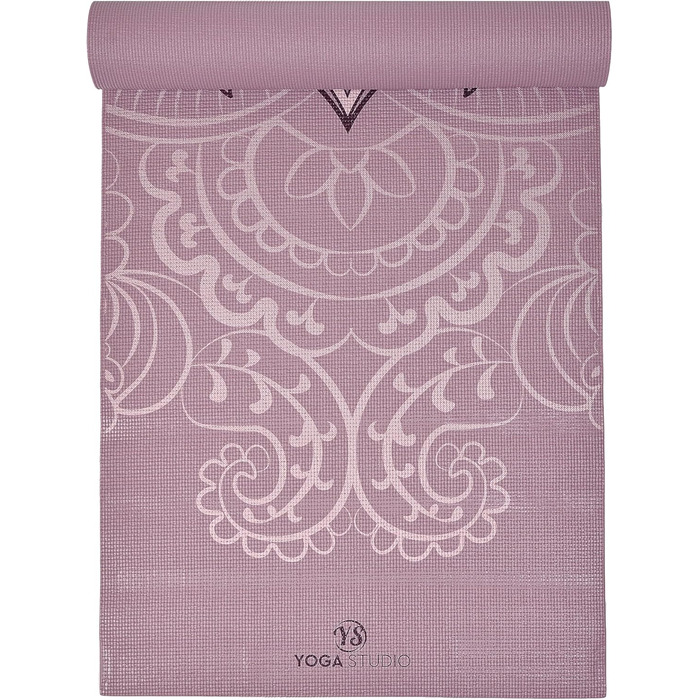 Килимок для йоги Von Yoga Studio з малюнком мандали, 183x61 см, 6 мм, неслизький, зносостійкий PVC, колір Лотос Dusty Pink
