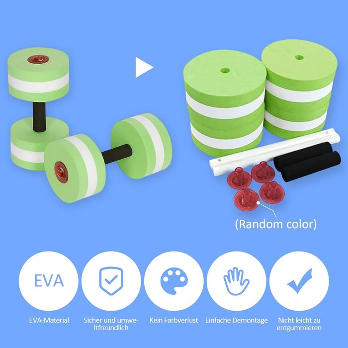 Набір з 2 аква-гантелей для фітнесу у воді, пінопластові, з ручками, для чоловіків та жінок (зелені)