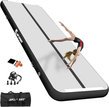 AKSPORT Килимок для гімнастики та акробатики Air Matte, 3/4/5/6м, 10/20см, з насосом, для дому/залу/тренувань, м'ятно-зелений (300x100x10см, Чорний)