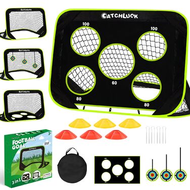 Дитячі футбольні ворота для саду, Pop Up ворота з 6 цілями та сумкою для перенесення, чорний колір (оновлена версія)