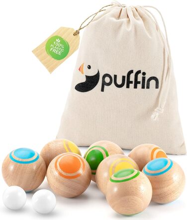 Набір для гри в бочче Puffin з дерев'яними кулями, для дорослих, для вулиці, парк, сад, пляж