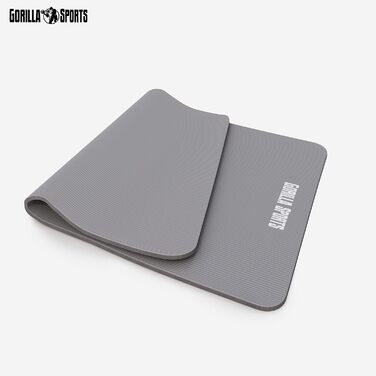 Фітнес-мат для йоги GORILLA SPORTS 190x60x1,5 см, сірий, нековзний, без фталатів, з ременем для перенесення