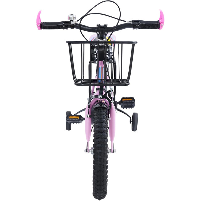 Дитячий велосипед 14 дюймів для хлопчиків та дівчаток з додатковими колесами, кошиком та заднім сидінням, регульована висота, сталевий велосипед для дітей 3-6 років, рожевий