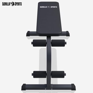 Тренажер для преса та спини GORILLA SPORTS® (скамья для скручиваний), 120x67x49–63 см, сталевий каркас, фіксація ніг, до 150 кг