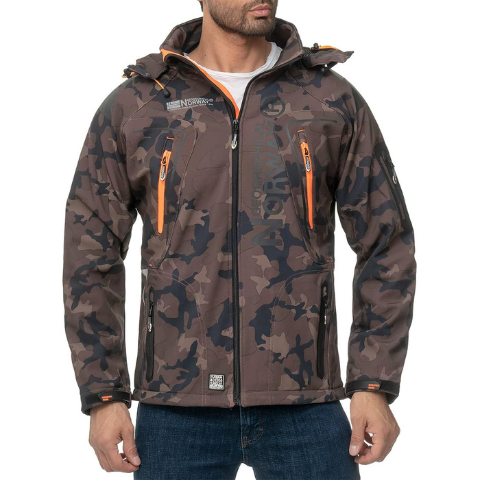 Чоловіча куртка Geographica Norway Softshell, піксельний камуфляж Khaki/Orange, для активного відпочинку та туризму