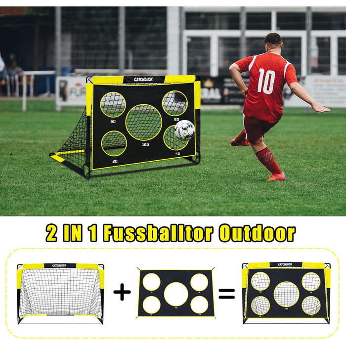 Дитячі футбольні ворота для саду 2 в 1 Pop Up, з лункою та сумкою, 120x90x90, жовтий