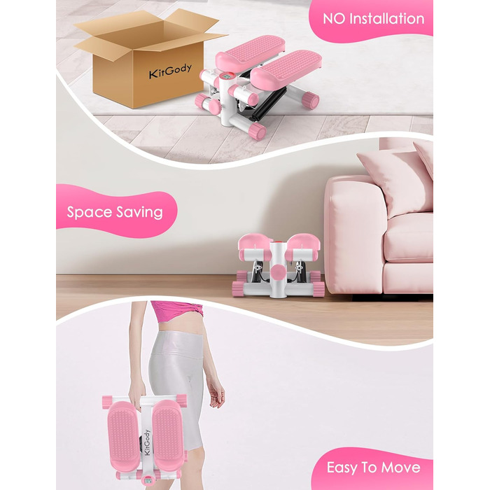 Міні-степер KitGody для тренувань: компактний, з опором, рожевий | Для дому