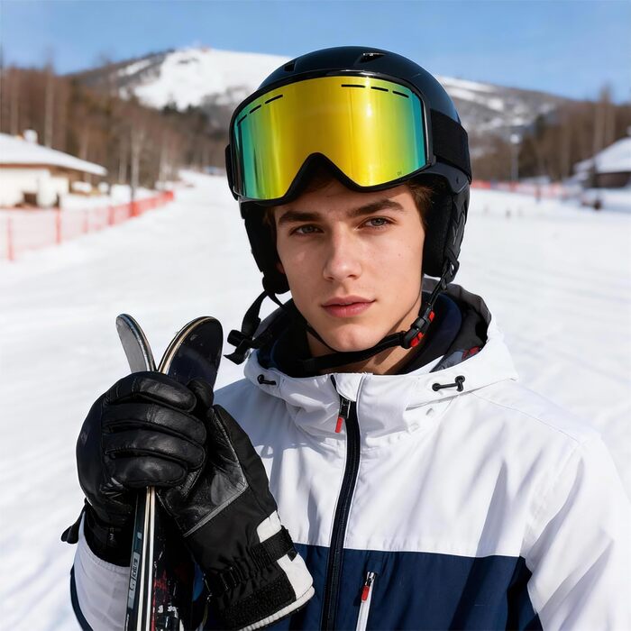Скі-маска для чоловіків та жінок YH359, сноуборд маска для носіїв окулярів, OTG, захист від запотівання, UV-захист, антиковзаюча стрічка, повне REVO покриття (чорний/REVO золото - VLT 16%)