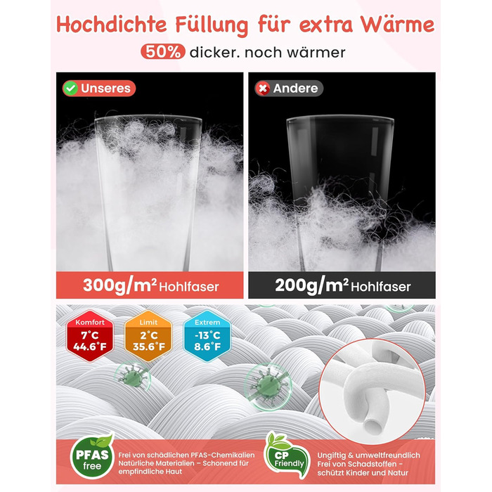 Сплячий мішок KingCamp для дітей з фланелі, легкий, водонепроникний, компактний, зимовий, 4 сезони, для кемпінгу, підходить для дітей до 140 см, комфортна температура: 7°C (червоний)