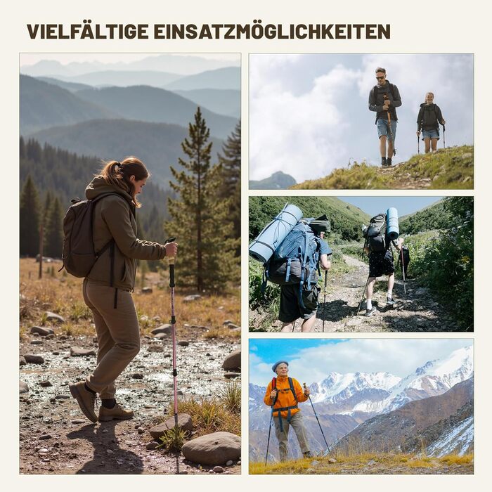 Жінські та чоловічі палиці для скандинавської ходьби 2 шт. Телескопічні, складні палиці для трекінгу з алюмінію з гумовими амортизаторами (Рожеві)