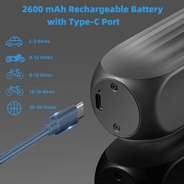 Електрична насос-акумулятор ROCKBROS 2600mAh, 150PSI для авто, мотоциклів, велосипедів, м'ячів з LED підсвіткою та сенсором тиску