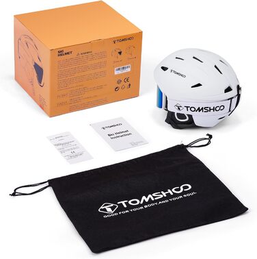 Шолом для сноуборду та лиж TOSHOO з візором та навушниками, вентиляційні отвори, міцний, теплий та дихаючий, для чоловіків (білий з маскою, L)