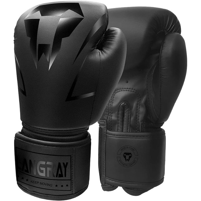 Боксерські рукавички LangRay зі штучної шкіри 14oz, чорні, для чоловіків та жінок, для боксу, ММА, спарингу