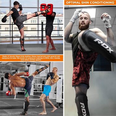 Захист гомілки RDX для кікбоксингу, Muay Thai та MMA, шкіра Maya Hide, сертифікований SMMAF/SATRA, для чоловіків і жінок