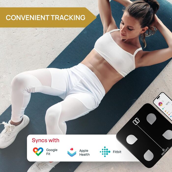 INEVIFIT Розумна ваги-аналізатор жиру, цифрова Bluetooth вага для ванної, вимірює вагу, жир, вісцеральний жир і кісткову масу, чорна