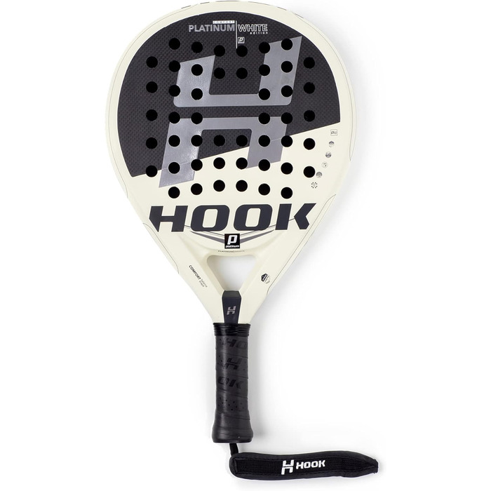 Падель ракетка Hook Platinum White Art для унісекс, 355/365 г, 100% карбон, контроль, EVA, середній баланс, Sand-Touch, кругла