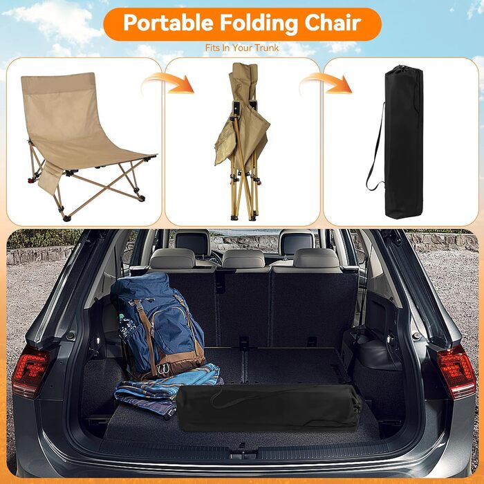 Зручний складаний стілець для кемпінгу та відпочинку на природі (150 кг), легкий, з регулюванням кута нахилу, з сумкою, хакі