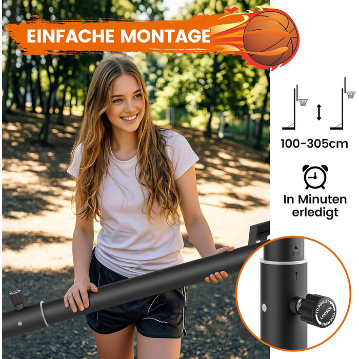 Баскетбольний кошик SAMAX на стійці, регульована висота 100-305 см, з колесами, сітка в комплекті. Підходить для гри в саду, на спортивному майданчику та полі, для дорослих та дітей.