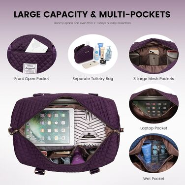 Спортивна сумка LOVEVOOK для жінок, велика дорожня сумка з відділенням для взуття та мокрих речей, сумка-мішок для подорожей, з косметичкою, для клініки, пологів, мами, водонепроникна, ручна поклажа для літака, спортзал (M-2шт, Темно-фіолетовий)