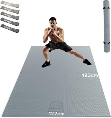 Фітнес-килимок APBEAR XXL 183×122×0,8 см, протиковзкий, для спорту, йоги та гімнастики, високої щільності, зносостійкий ПВХ, сірий