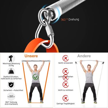 Набір еластичних стрічок DASKING для силових тренувань з штангою, фітнес-стрічки з відстібною штангою 98 см, набори для фітнесу вдома, обладнання для домашнього спортзалу