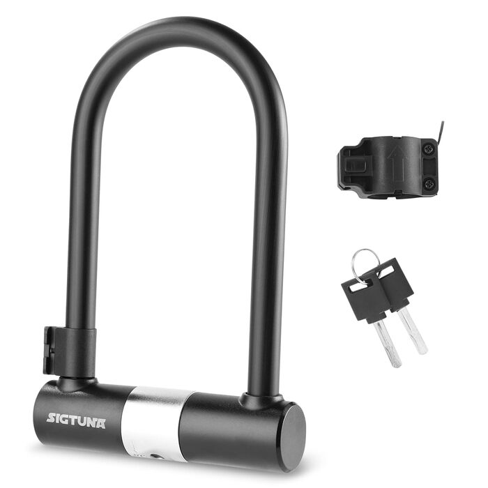 Замок для велосипеда SIGTUNA, 18 мм, важкий бугельний замок для шосе, гірського, електровелосипеда, складаного велосипеда з кріпленням, 2 ключі, чорний & срібний