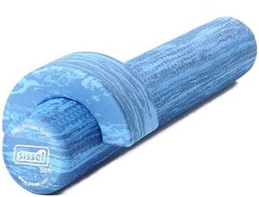 Поролоновий ролик SISSEL Pilates Soft з вирівнювачем для голови, Ø15x90 см, синій, для пілатесу та гімнастики