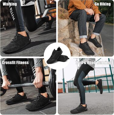 Босижні кросівки Geweo для жінок та чоловіків: зручні, широка передня частина, легкі, для фітнесу, кросфіту, силових тренувань, без підйому, трекінгові, унісекс, розміри 37-47 EU (чорний, 41 EU широкі)