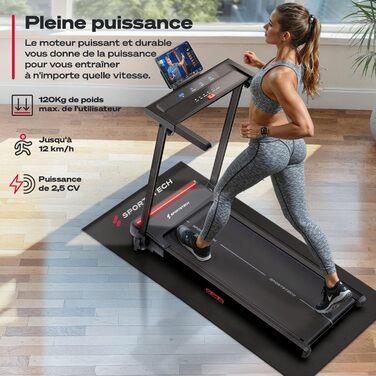 Біговий тренажер Sportstech sProRun: складаний, до 12 км/год, 120 кг, з підставкою для планшета, Bluetooth, LED, нахил 9%