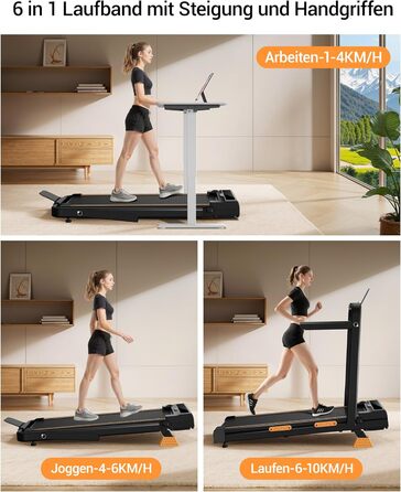 Бігова доріжка Walking Pad Lontek зі схилом 16%, 10 км/год для дому та офісу, LED дисплей, пульт ДУ, потужність 3.0 к.с., макс. навантаження 136 кг, чорна