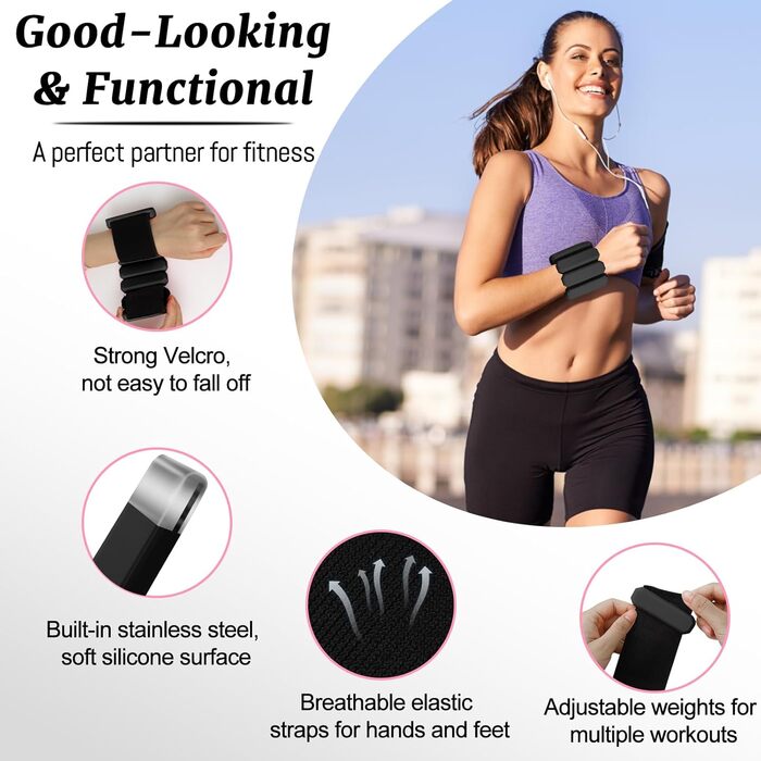 Важкі манжети на зап'ястя Omtofo, 2 шт (по 0,45 кг), регульовані, для йоги, танців, пілатесу, аеробіки, кардіо, ходьби, зелені (чорні)