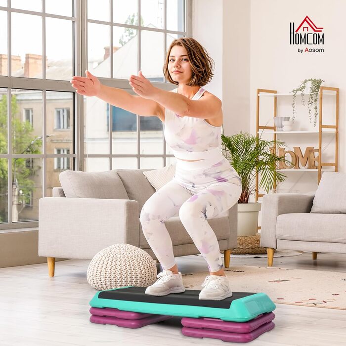 Степпер HOMCOM з регулюванням висоти, 3 сходинки, для дому, фітнесу, офісу, чорний+зелений+фіолетовий