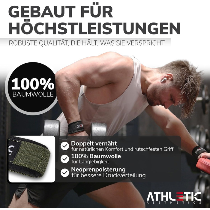 Підтримуючі ремені для важкої атлетики Athletic Aesthetics - Професійні ремені для підйому штанги 60 см для фітнесу, важкої атлетики, станової тяги (парні) - для жінок та чоловіків (оливковий)