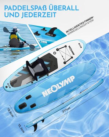 Надувне SUP-борд NEOLYMP 315см – Комплект 13 предметів: SUP, каяк, насос, рюкзак, інструкція. Макс. вага 150кг, для дітей та дорослих. Паддлборд надувний блакитний