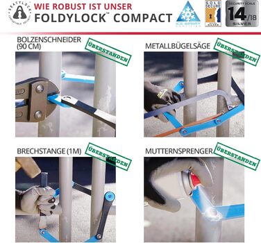 FoldyLock Compact: Патентний захист, надійний замок для велосипеда з ключем та кріпленням. 85 см, Coal. Захист для електровелосипеда, скутера та ролера