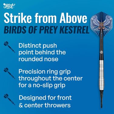 Професійні м'які дартси Birds of Prey Kestrel 90% вольфрам, комплект з наконечниками та оперенням, Новa Зеландія