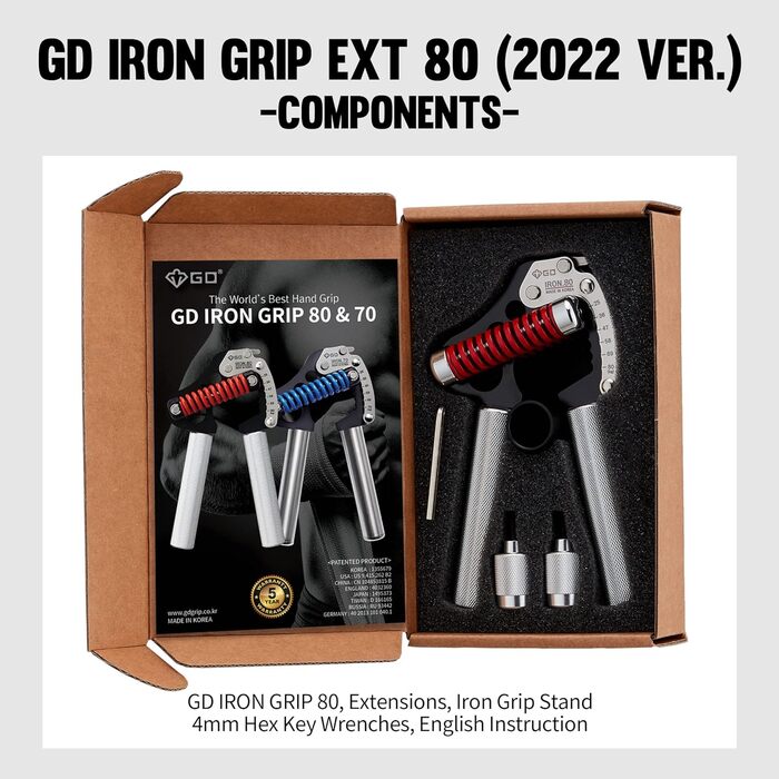 Регульований еспандер для рук GD Grip, зміцнювач кисті (55–176 фунтів, сталева пружина 80)