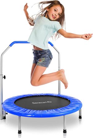 Дитячий складаний батут SereneLife 36'' з ручкою, для фітнесу та ігор у приміщенні та на вулиці, до 100 кг, синій