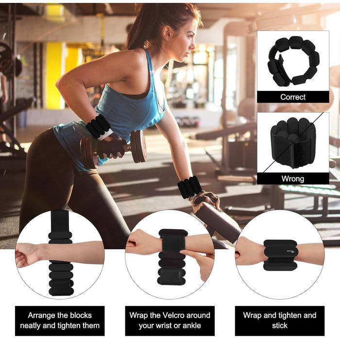 Набір обтяжників для зап'ястя та кісточок RYACO, 2 шт (2x0,5KG), регульовані манжети, для рук, ніг, ходьби, бігу, йоги, пілатесу, аеробіки (чорний)