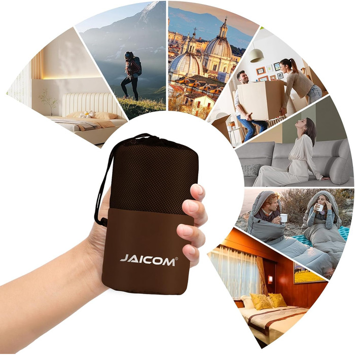 Легкий шовковий спальний мішок для подорожей 2в1, мікрофібра, компактний, для кемпінгу та подорожей, зелений (кофе)