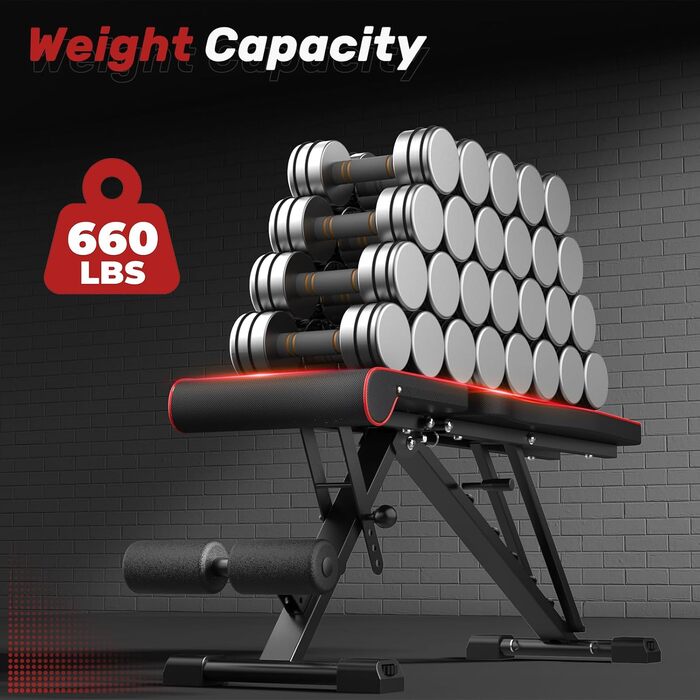 Регульована лавка для тренувань Dskeuzeew з багатофункціональною конструкцією, складається, нахильна спинка з 7 рівнями регулювання та стрічкою, 4 рівні навантаження, 400 кг