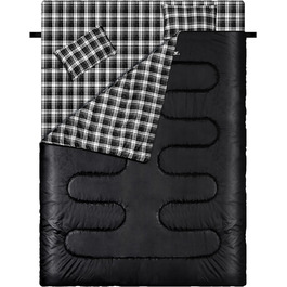 Сплячий мішок Outdoor Sportneer для 2 осіб: двомісний спальний мішок для кемпінгу, 3 сезони, 220x150 см, 2.75 кг, з 2 подушками, для дорослих, чорний (без фланелевої підкладки)