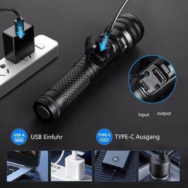 Тактична ліхтарик ASORT 990000 Lumen, USB, Zoom, IP67, 10 режимів, для дому, відпочинку, надзвичайних ситуацій