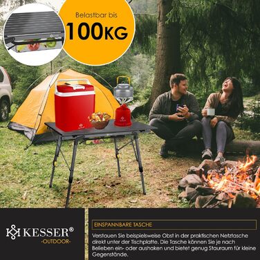 Складний кемпінговий стіл KESSER® з алюмінієвим каркасом 90x53 см, до 100 кг, з сумкою для транспортування