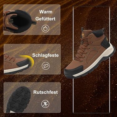 Чоловічі зимові черевики AX BOXING: утеплені, трекінгові, для ходьби в горах, водонепроникні, антиковзаючі, розмір 41-46 EU (колір: коричневий, розмір 42 EU)