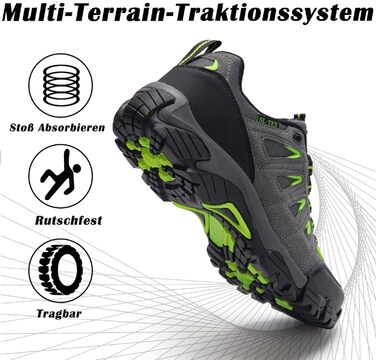 Черевики для хайкінгу SHULOOK чоловічі водонепроникні легкі трекінгові черевики з підтримкою щиколотки, антиковзаючі кросівки для кемпінгу, туризму, сірі, зелені, 45 EU