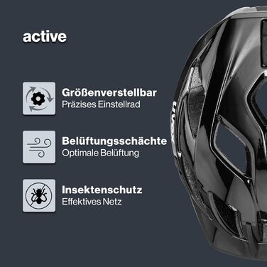Шолом uvex active: захисний універсальний шолом для жінок та чоловіків, регульований розмір, розширюваний світлодіодним ліхтарем (чорний/білий, 52-57 см, Single)